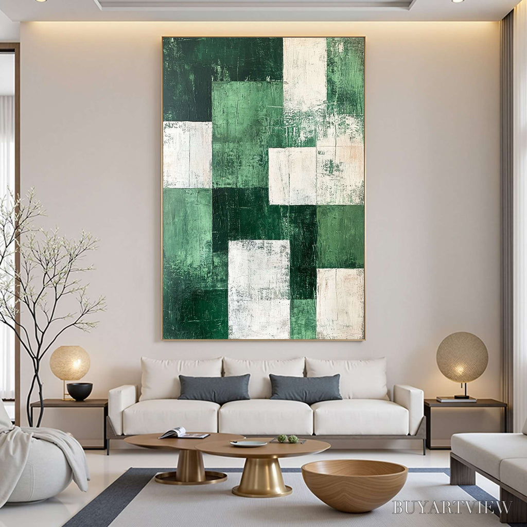 ARTOVITAS Verdant Blocks – Textured Abstract Grid Oil Painting - image 2