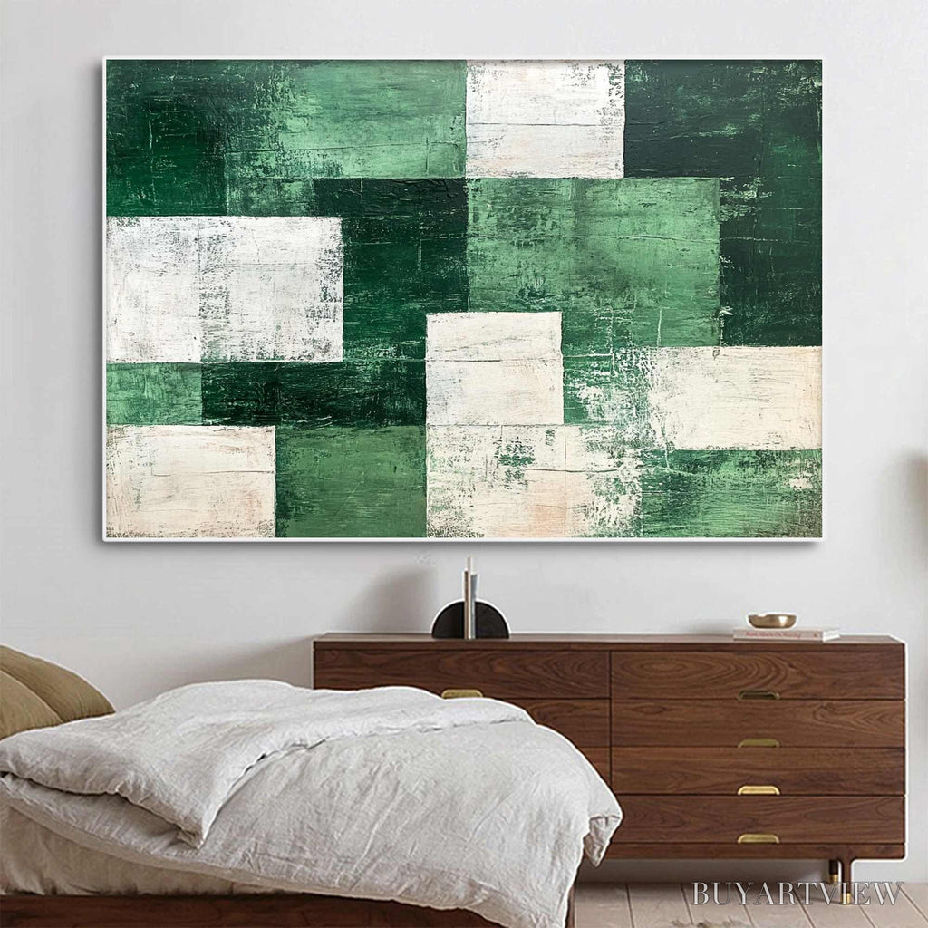 ARTOVITAS Verdant Blocks – Textured Abstract Grid Oil Painting - image 3