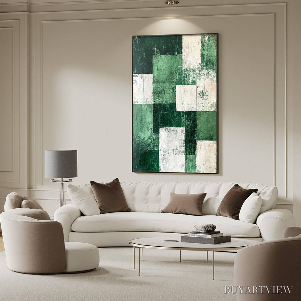 ARTOVITAS Verdant Blocks – Textured Abstract Grid Oil Painting - image 4