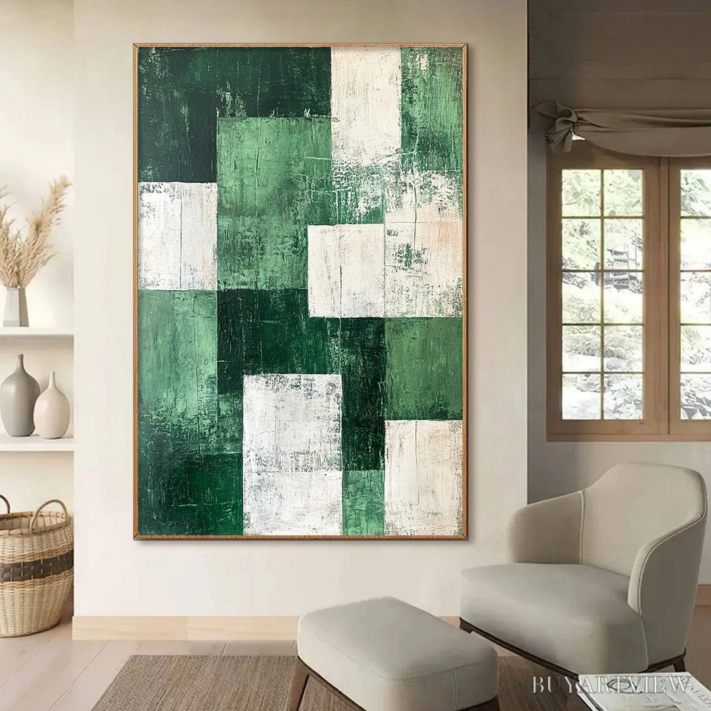ARTOVITAS Verdant Blocks – Textured Abstract Grid Oil Painting - image 5