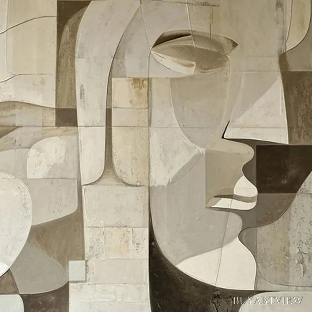 ARTOVITAS Abstract Faces – Cubist Painting, Neutral Tones , Square Canvas Art, Modern Decor - image 3