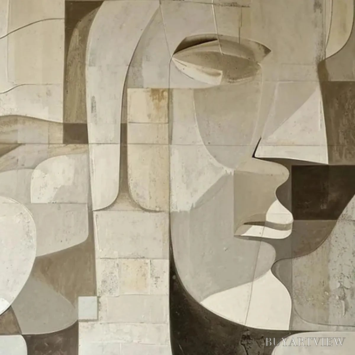ARTOVITAS Abstract Faces – Cubist Painting, Neutral Tones , Square Canvas Art, Modern Decor - image 3