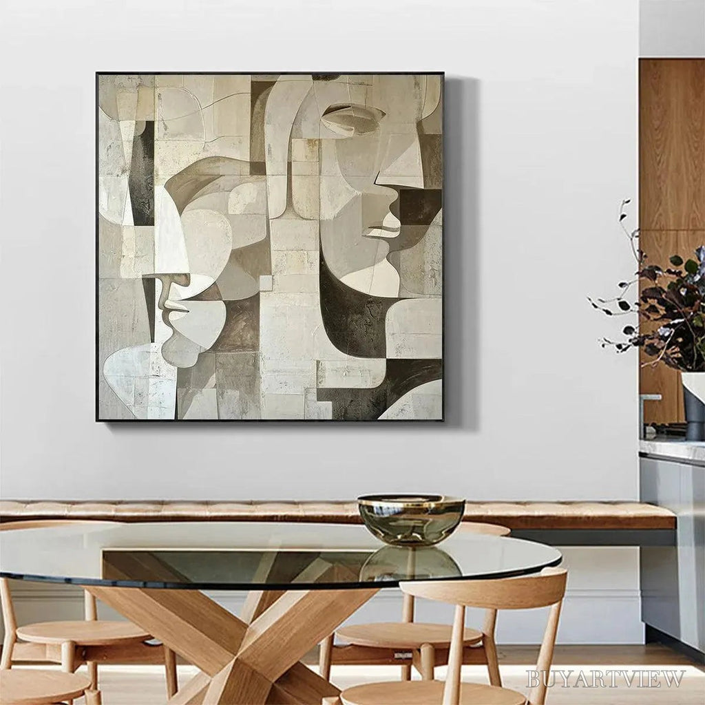 ARTOVITAS Abstract Faces – Cubist Painting, Neutral Tones , Square Canvas Art, Modern Decor - image 5