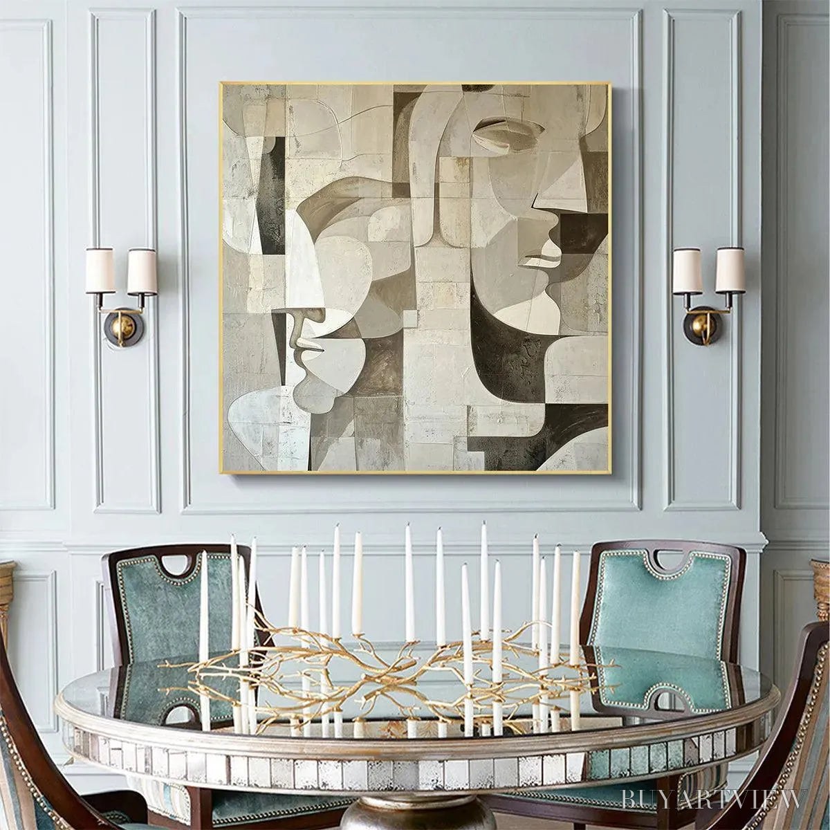 ARTOVITAS Abstract Faces – Cubist Painting, Neutral Tones , Square Canvas Art, Modern Decor - image 6