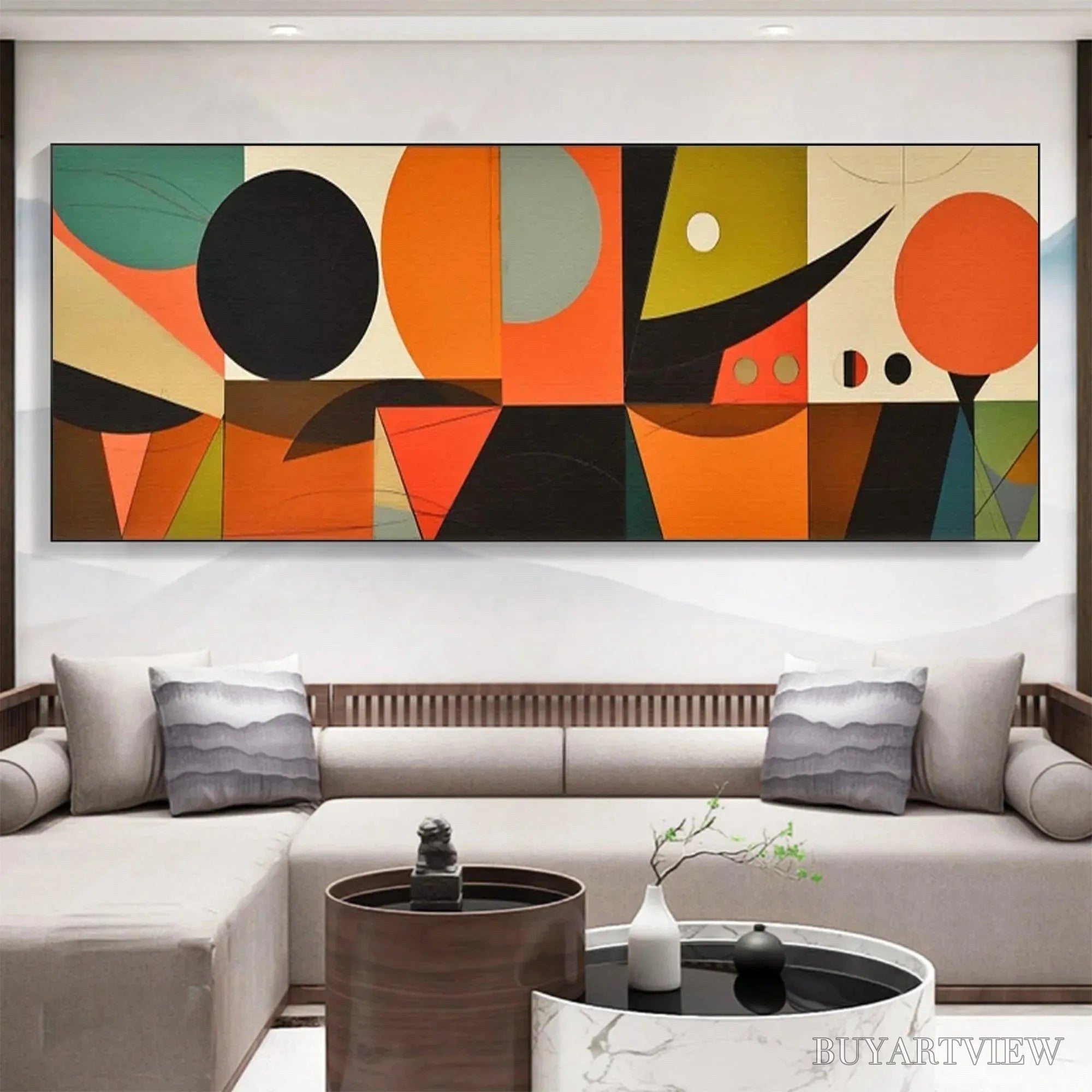 ARTOVITAS Mid-Century Modern Geometric Panoramic – Abstract Painting, Panoramic , Mid-Century Modern Decor - image 2