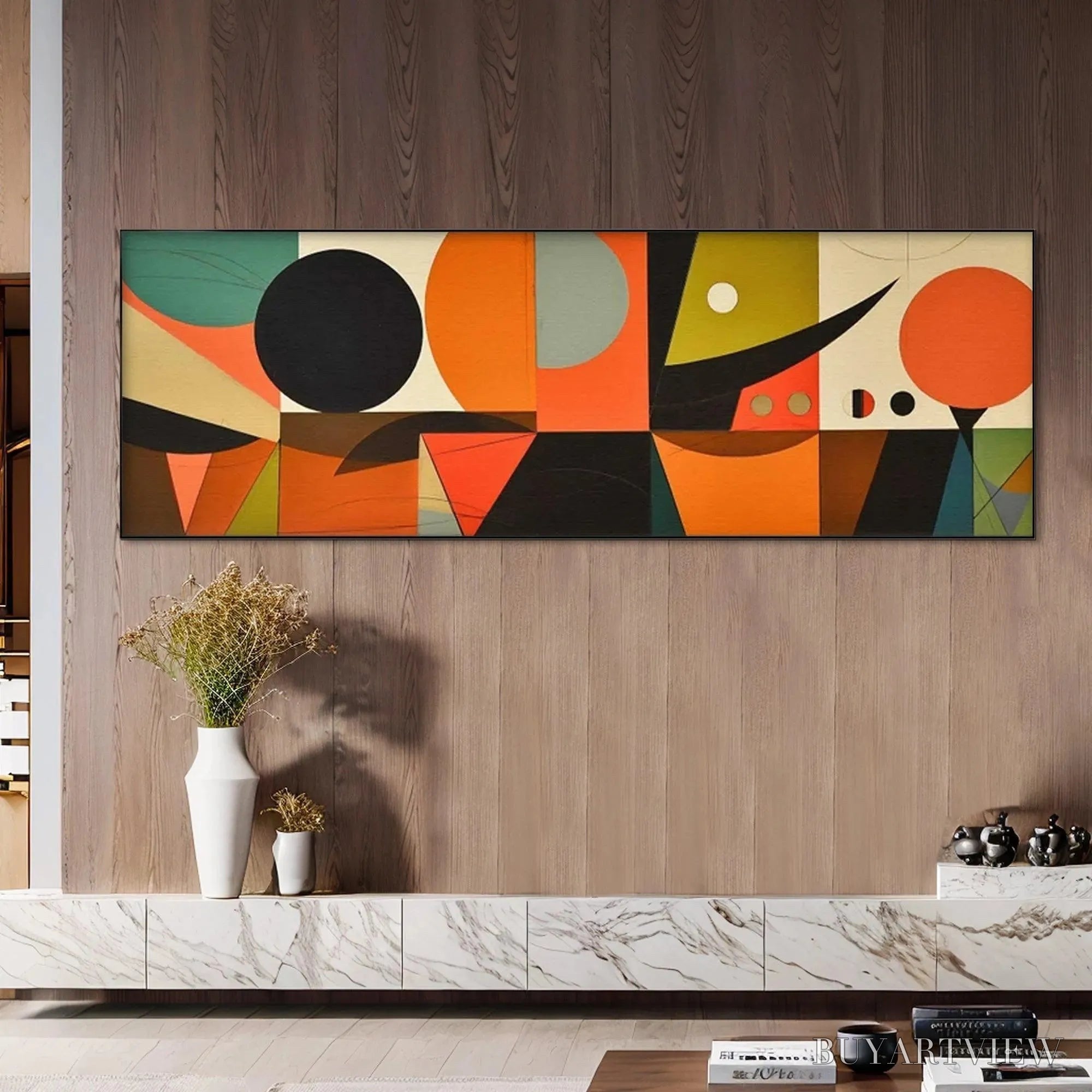 ARTOVITAS Mid-Century Modern Geometric Panoramic – Abstract Painting, Panoramic , Mid-Century Modern Decor - image 4
