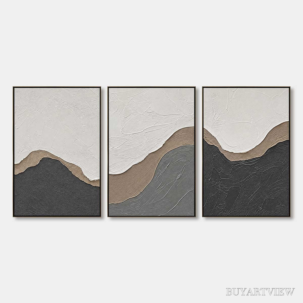 ARTOVITAS Terra Firma – Textured Minimalist Abstract Earth-Tone Triptych - image 1