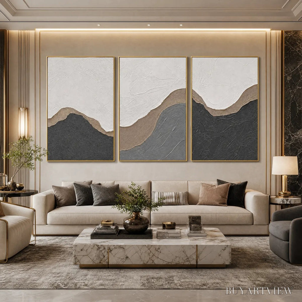 ARTOVITAS Terra Firma – Textured Minimalist Abstract Earth-Tone Triptych - image 4