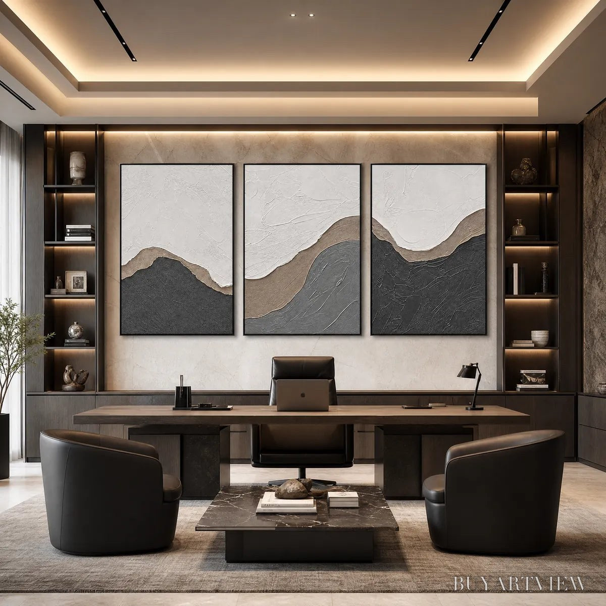 ARTOVITAS Terra Firma – Textured Minimalist Abstract Earth-Tone Triptych - image 6