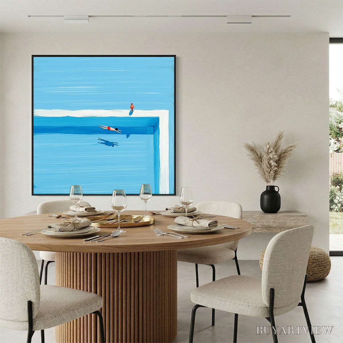 ARTOVITAS the Plunge – Minimalist Blue Art of a Summer Pool Scene - image 4