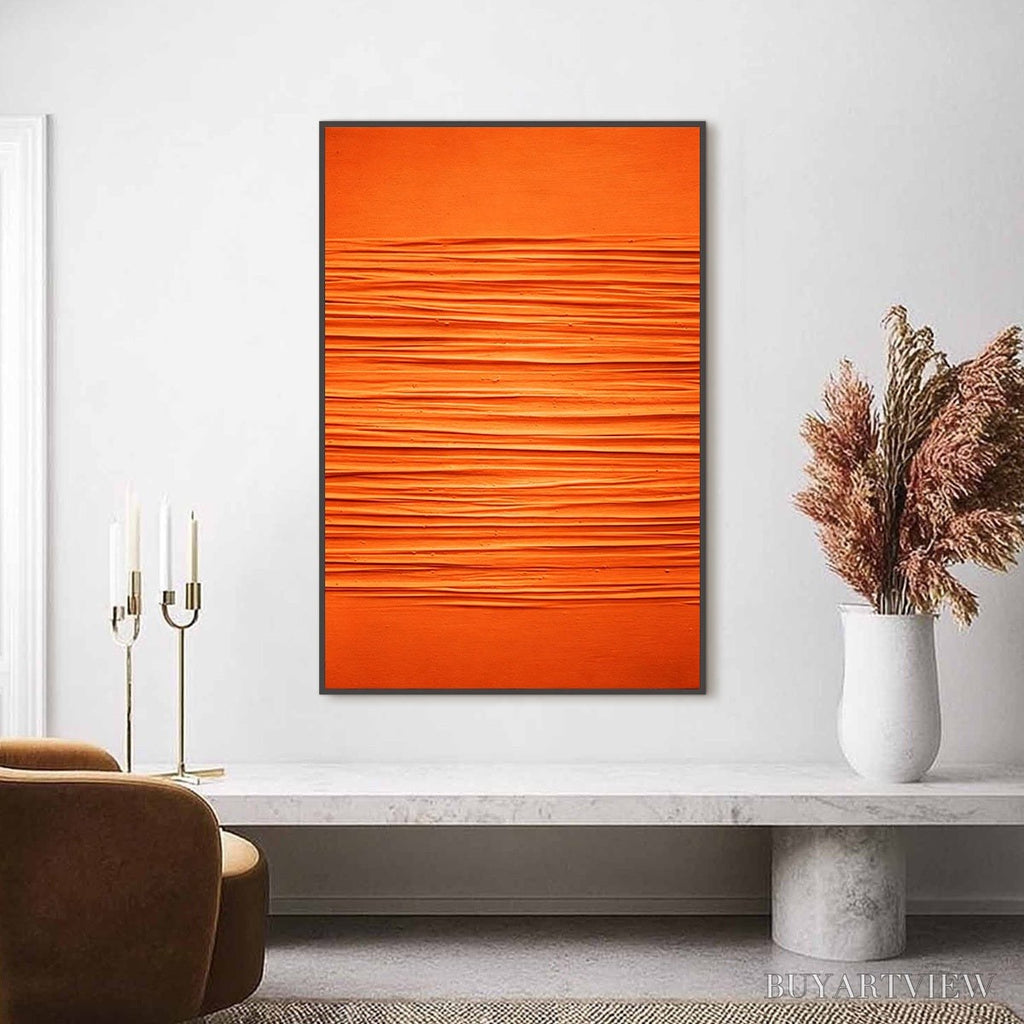 ARTOVITAS Saffron Rhythm – Vibrant Textured Minimalist Orange Painting - image 2