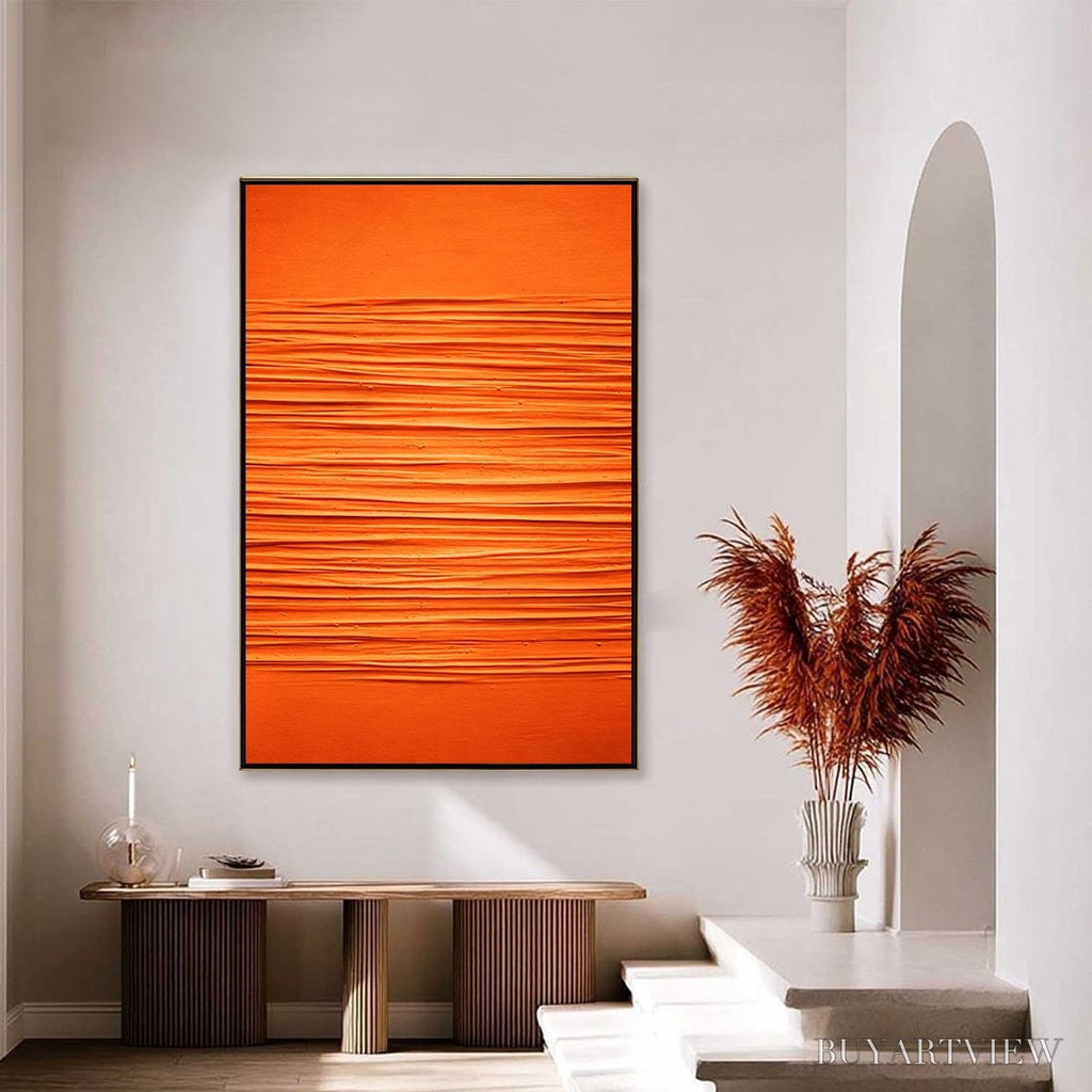 ARTOVITAS Saffron Rhythm – Vibrant Textured Minimalist Orange Painting - image 4