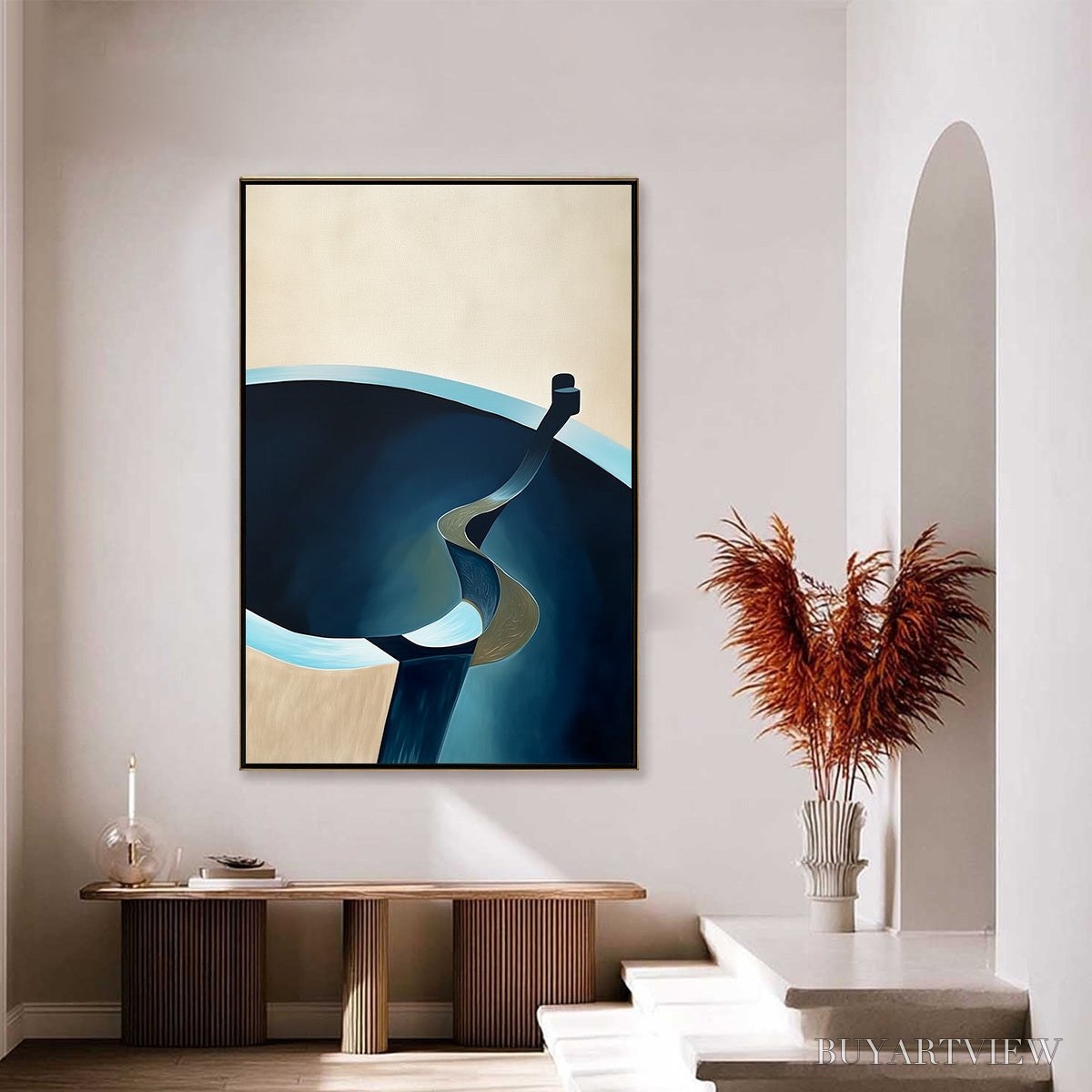 ARTOVITAS Voyage – Modern Minimalist Abstract Painting in Blue and Beige - image 4