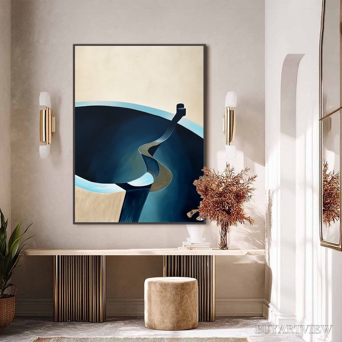 ARTOVITAS Voyage – Modern Minimalist Abstract Painting in Blue and Beige - image 6