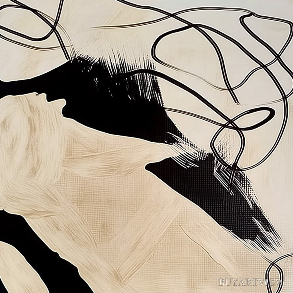 ARTOVITAS Intertwined – Large Vertical Minimalist Black and Beige Abstract Painting - image 3
