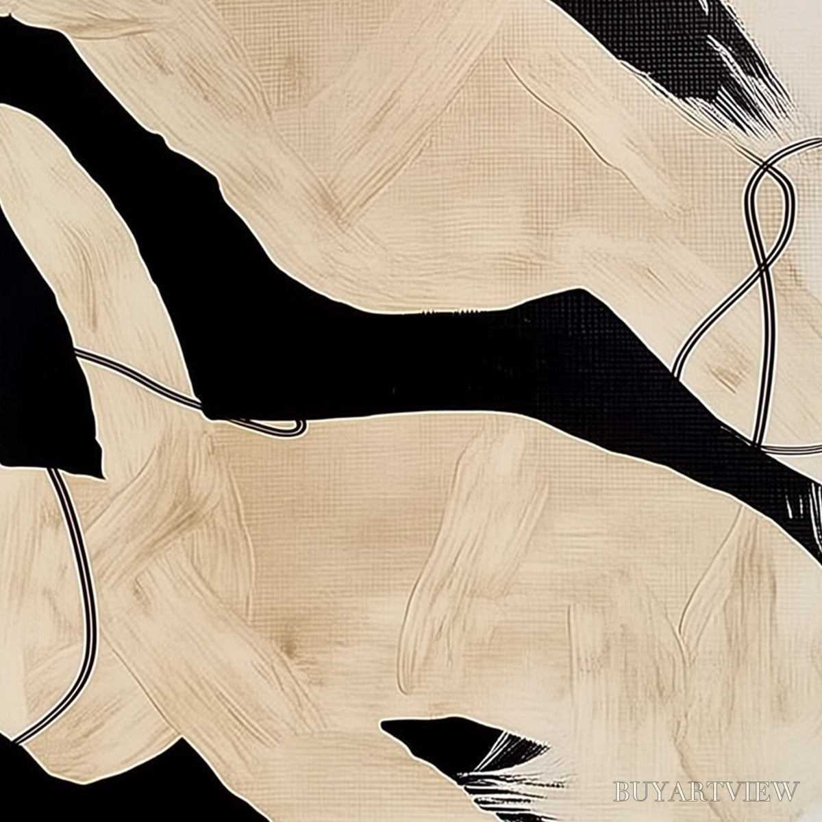 ARTOVITAS Intertwined – Large Vertical Minimalist Black and Beige Abstract Painting - image 5