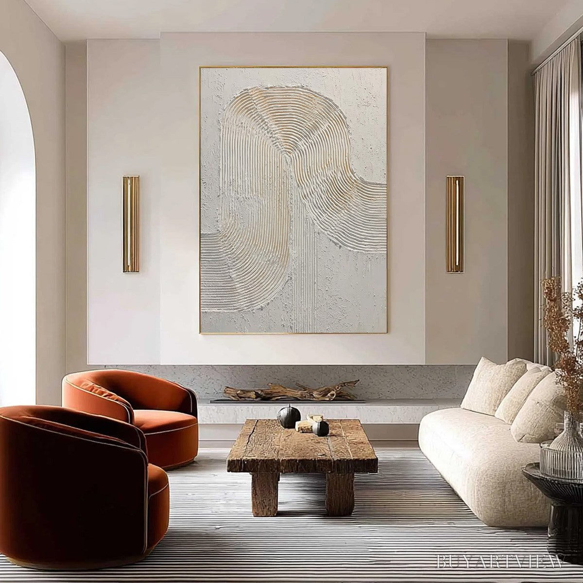 ARTOVITAS Continuum – Textured Minimalist Abstract Painting in White and Beige - image 2