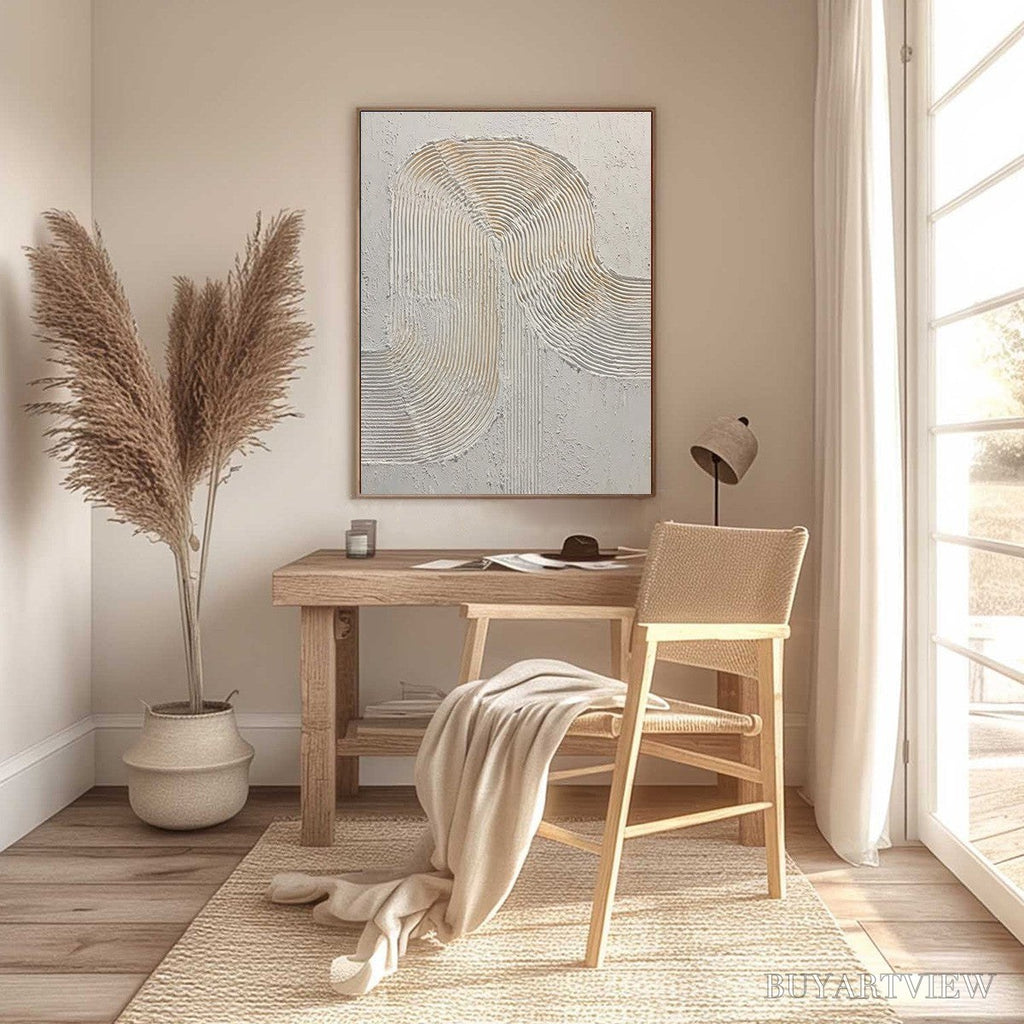 ARTOVITAS Continuum – Textured Minimalist Abstract Painting in White and Beige - image 4