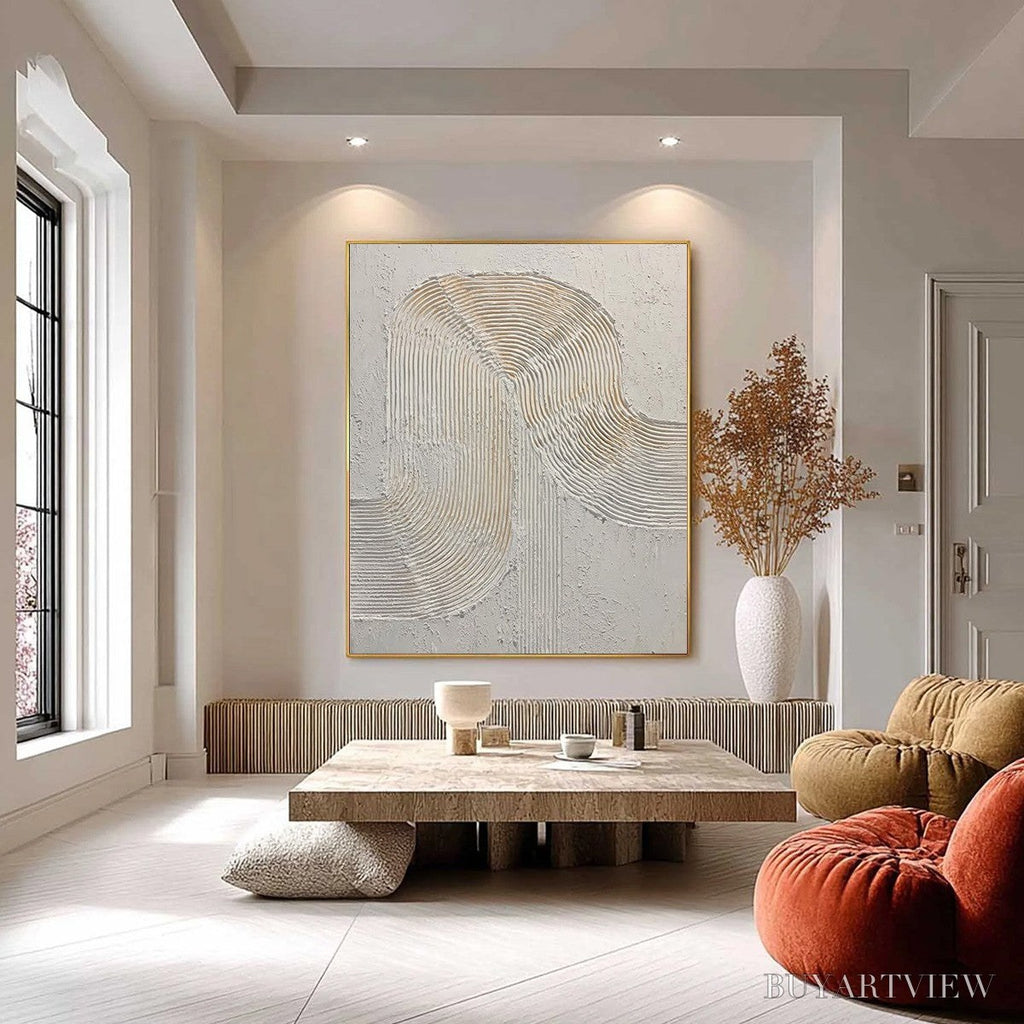 ARTOVITAS Continuum – Textured Minimalist Abstract Painting in White and Beige - image 6