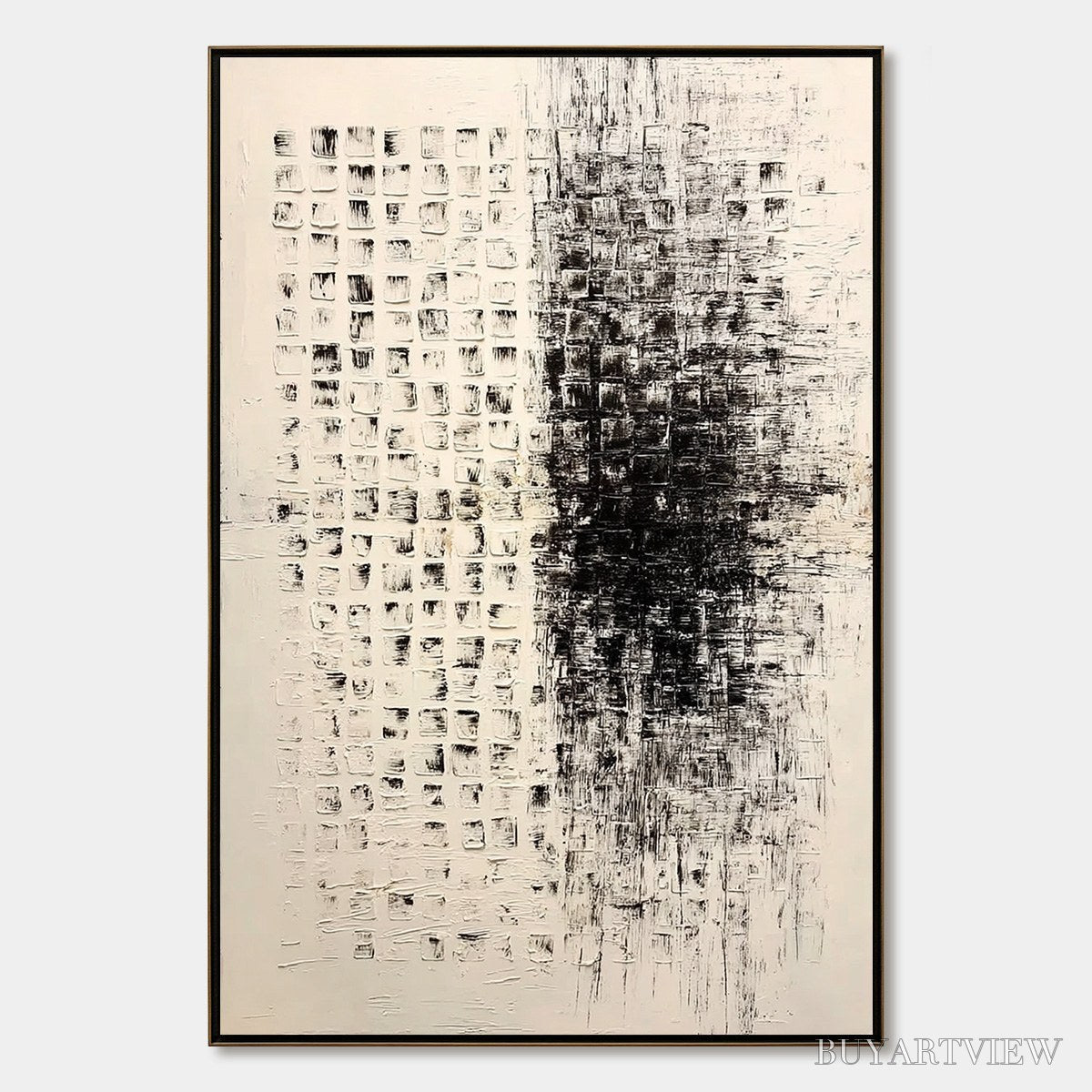 ARTOVITAS Static – Large Textured Black and White Minimalist Abstract Painting - image 1