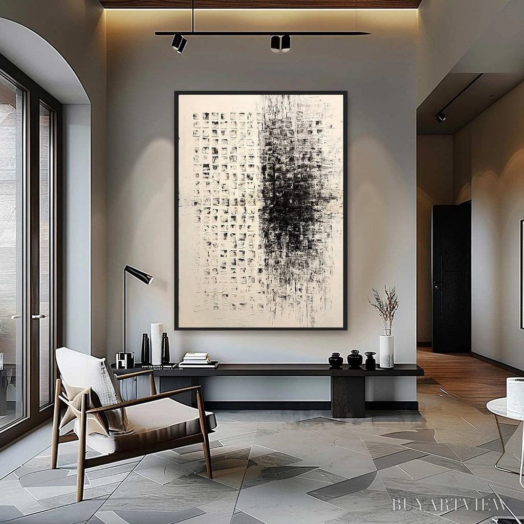 ARTOVITAS Static – Large Textured Black and White Minimalist Abstract Painting - image 2