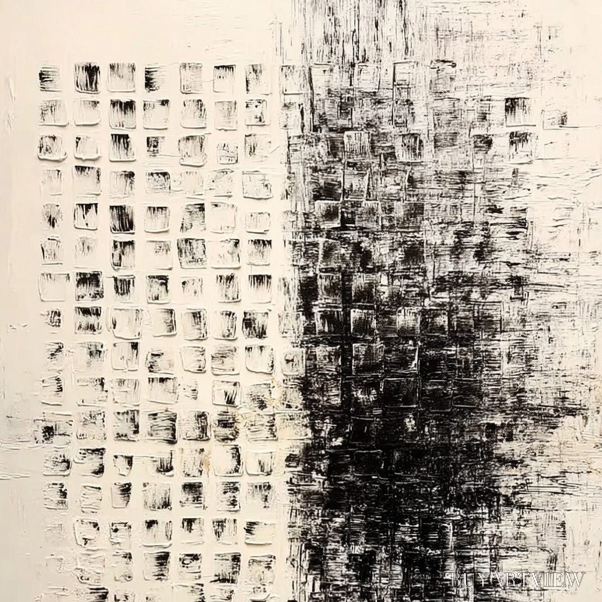 ARTOVITAS Static – Large Textured Black and White Minimalist Abstract Painting - image 3
