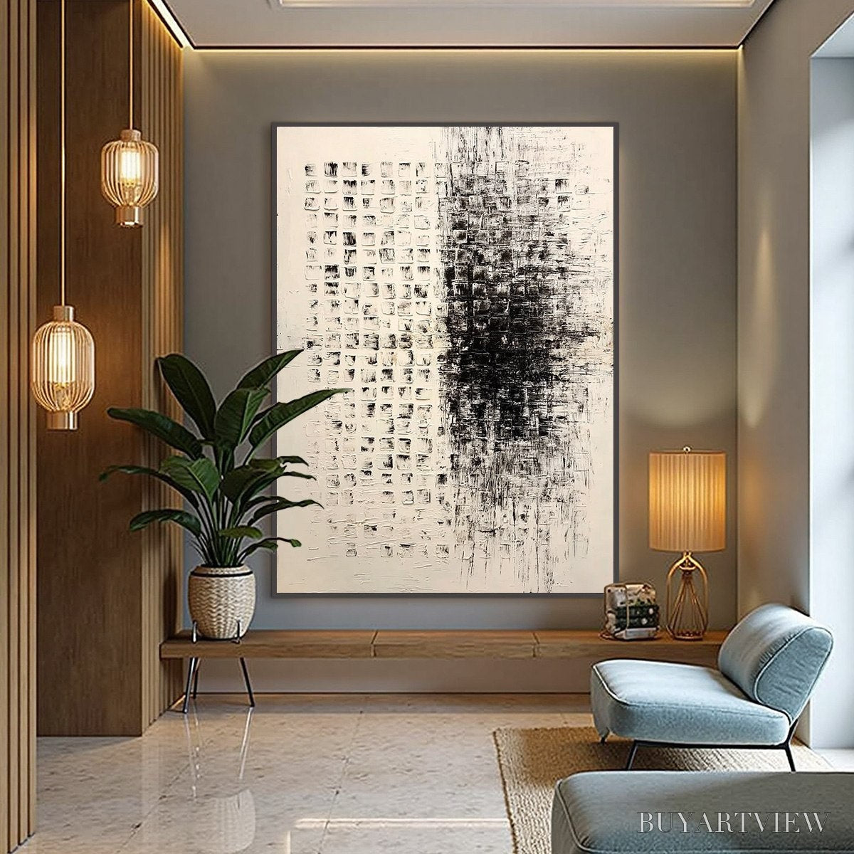 ARTOVITAS Static – Large Textured Black and White Minimalist Abstract Painting - image 4