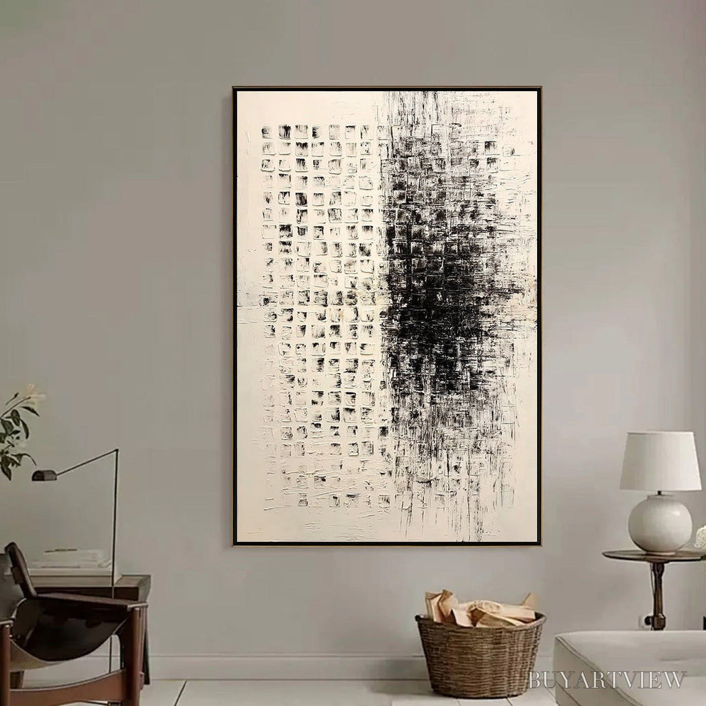 ARTOVITAS Static – Large Textured Black and White Minimalist Abstract Painting - image 6