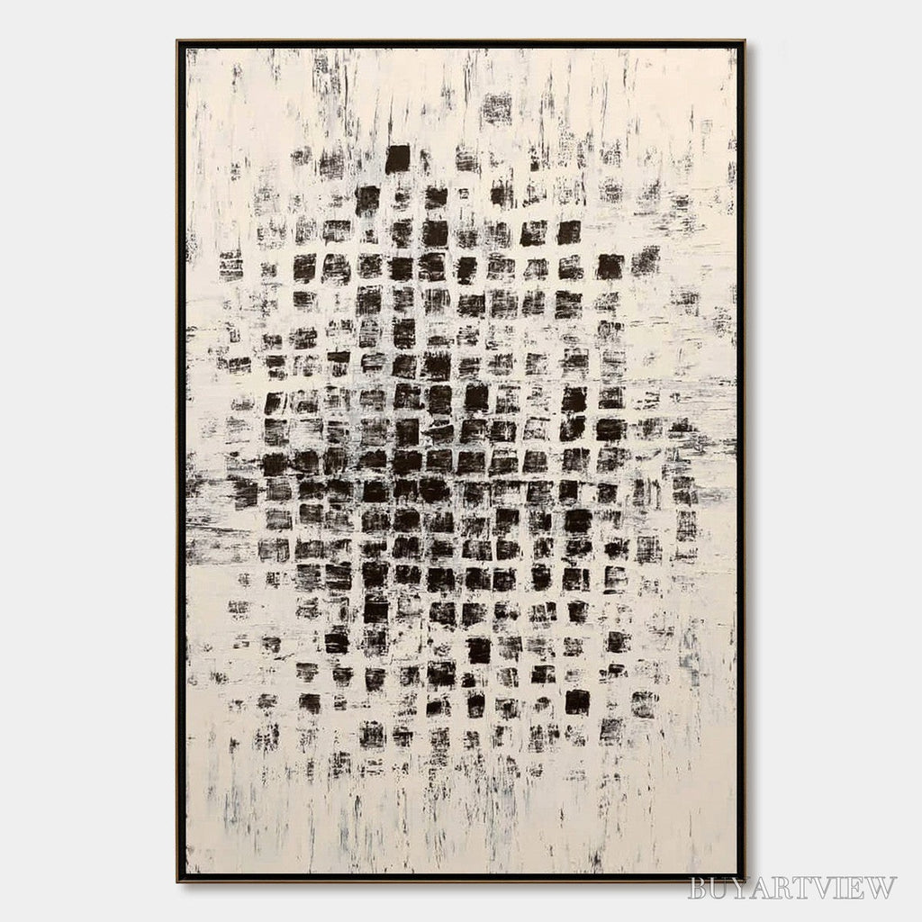 ARTOVITAS Matrix – Large Black and White Textured Abstract Grid Painting - image 1