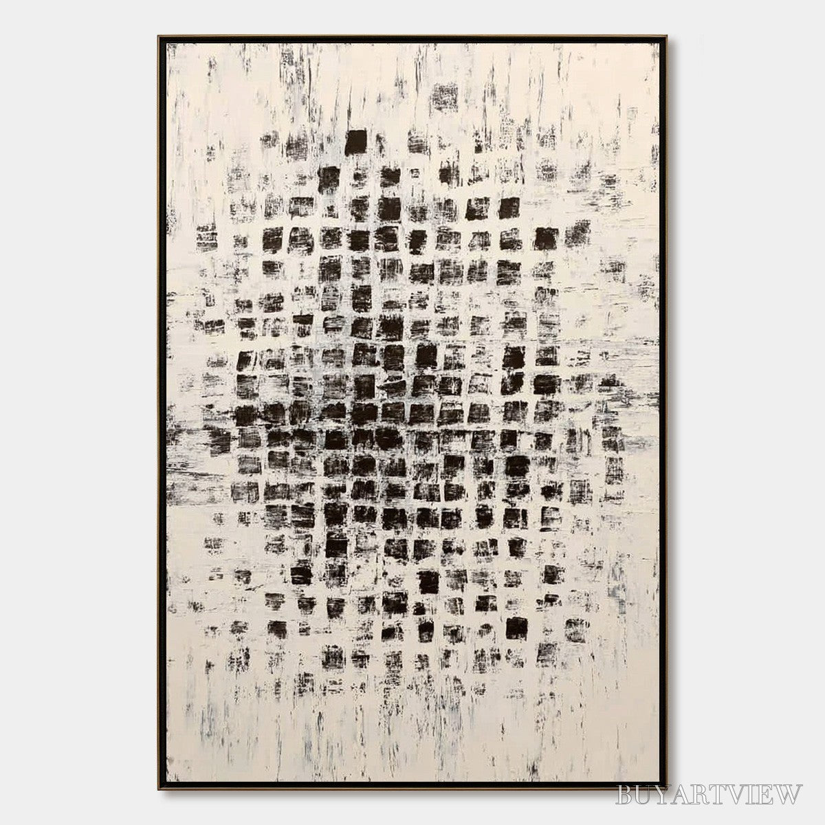 ARTOVITAS Matrix – Large Black and White Textured Abstract Grid Painting - image 1