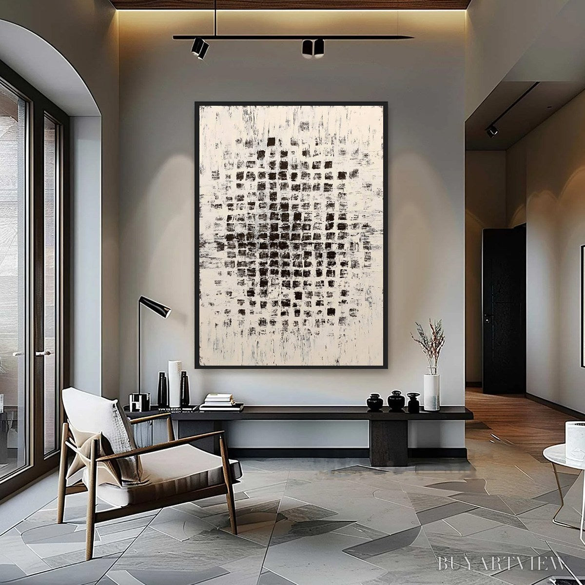 ARTOVITAS Matrix – Large Black and White Textured Abstract Grid Painting - image 2