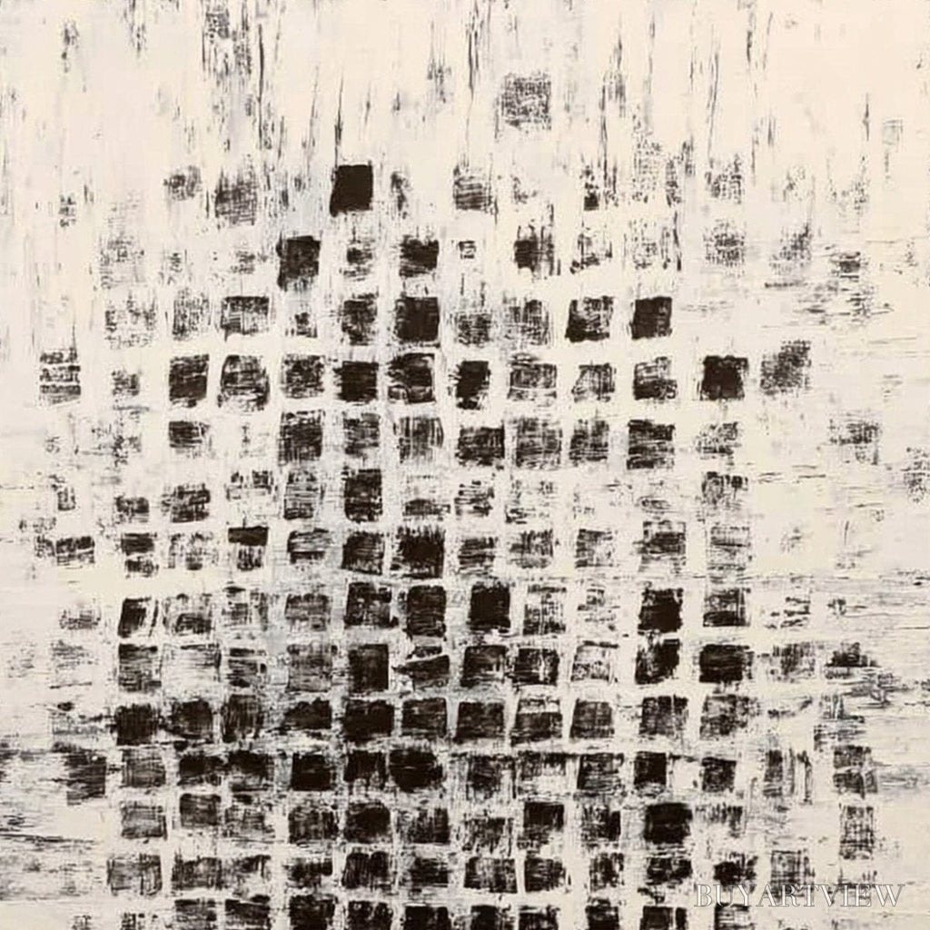 ARTOVITAS Matrix – Large Black and White Textured Abstract Grid Painting - image 3