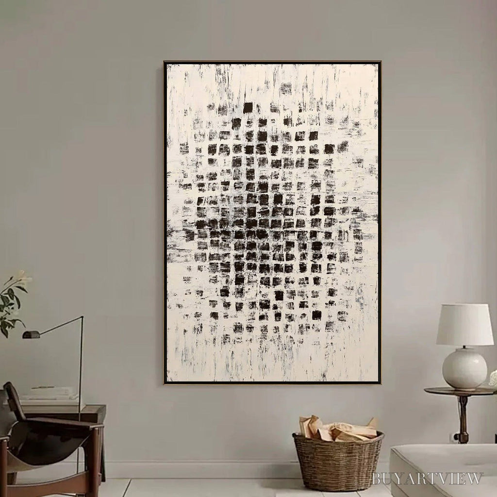 ARTOVITAS Matrix – Large Black and White Textured Abstract Grid Painting - image 6