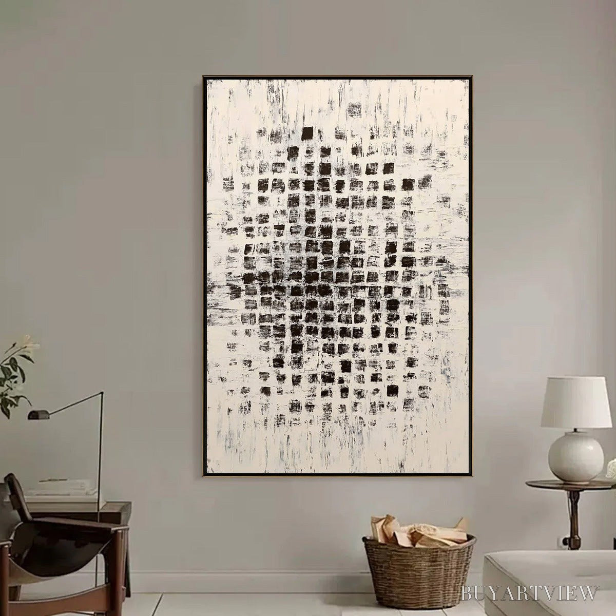 ARTOVITAS Matrix – Large Black and White Textured Abstract Grid Painting - image 6