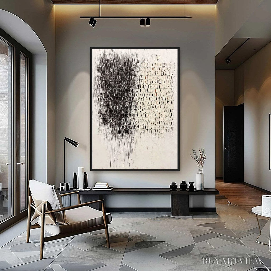 ARTOVITAS Fragment – Textured Minimalist Black and White Architectural Painting - image 2