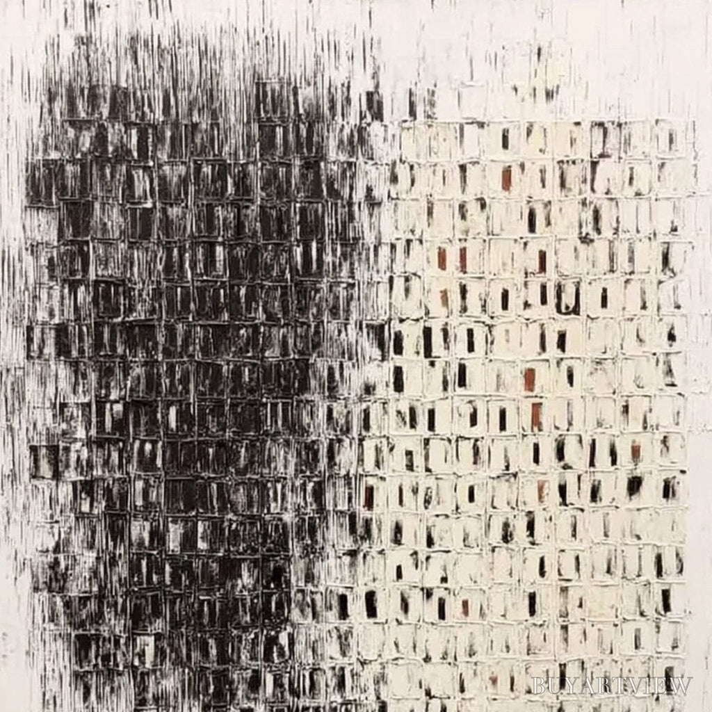 ARTOVITAS Fragment – Textured Minimalist Black and White Architectural Painting - image 3