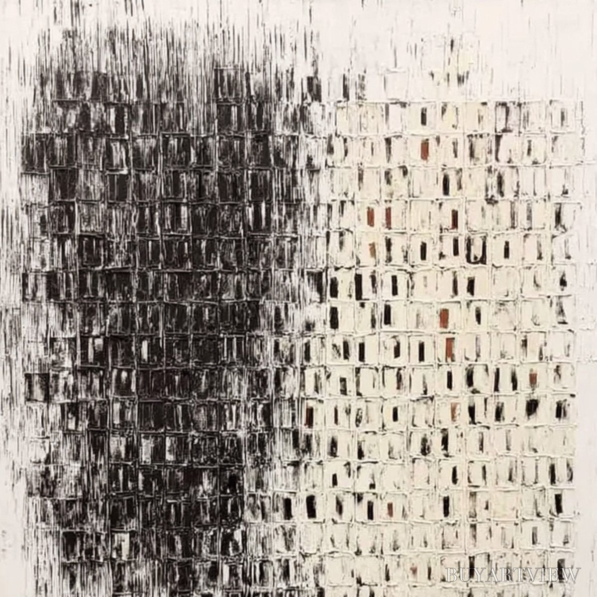 ARTOVITAS Fragment – Textured Minimalist Black and White Architectural Painting - image 3