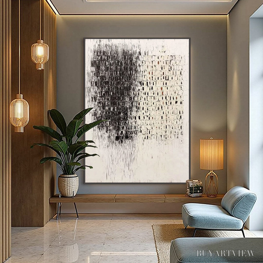 ARTOVITAS Fragment – Textured Minimalist Black and White Architectural Painting - image 4