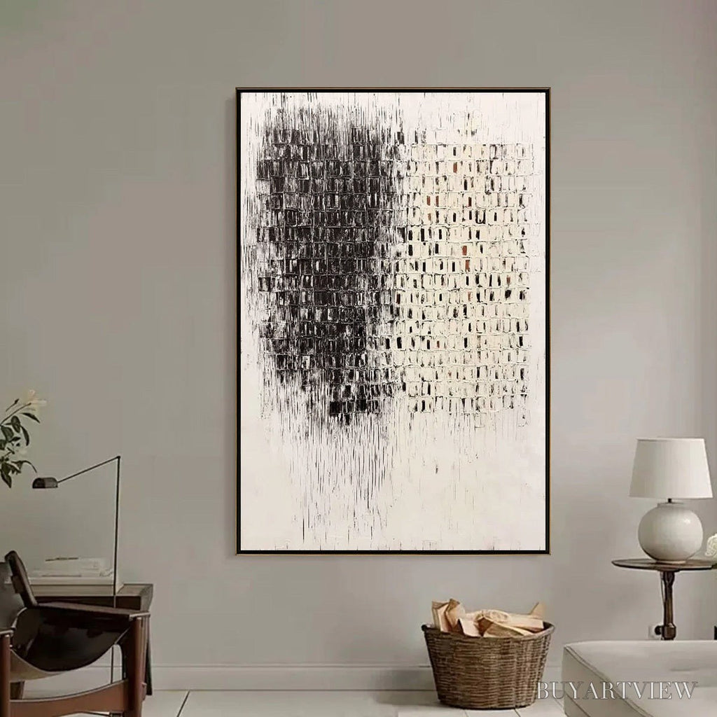 ARTOVITAS Fragment – Textured Minimalist Black and White Architectural Painting - image 6