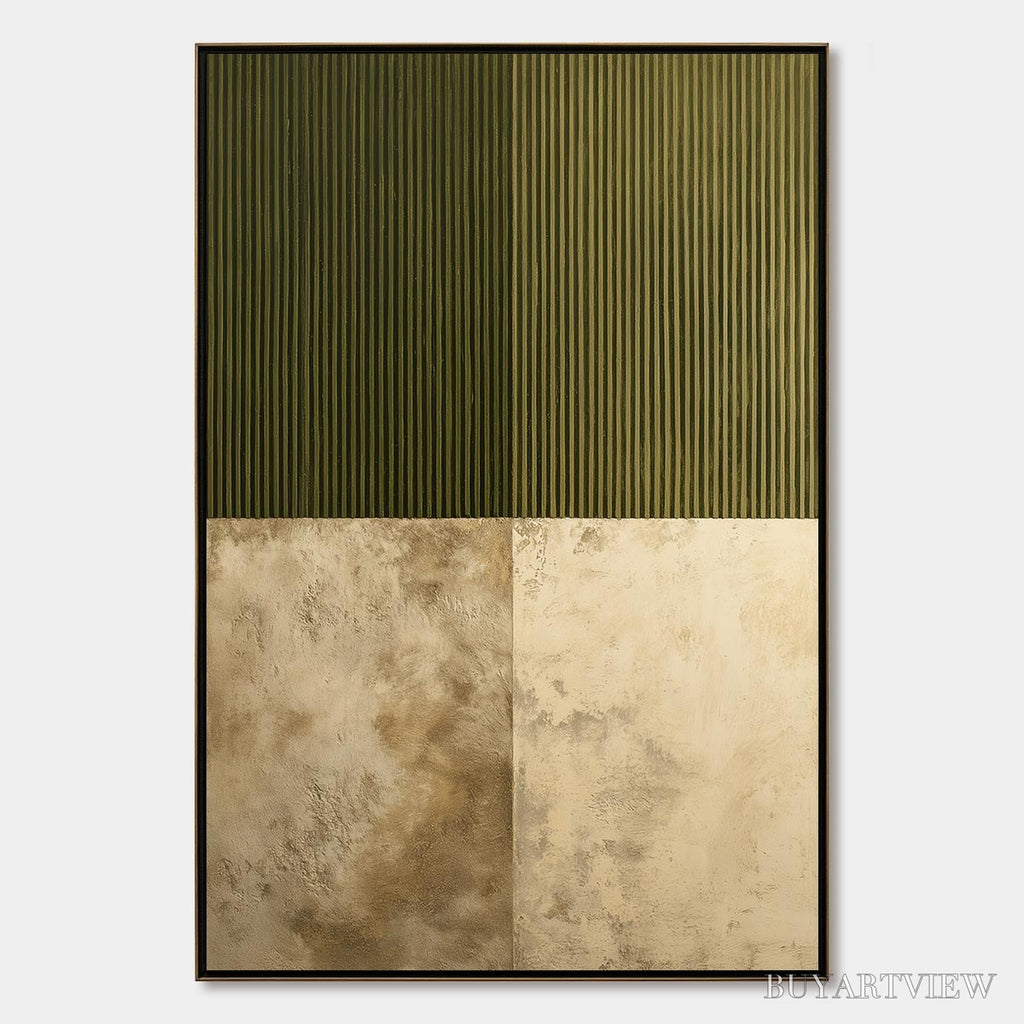 ARTOVITAS Earthen Rhythm – Textured Minimalist Abstract Painting in Green and Beige - image 1