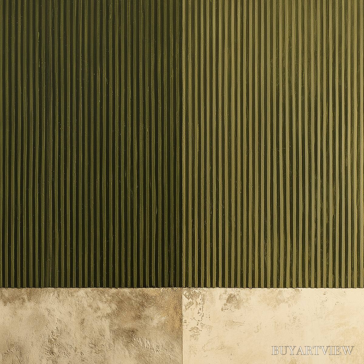 ARTOVITAS Earthen Rhythm – Textured Minimalist Abstract Painting in Green and Beige - image 3