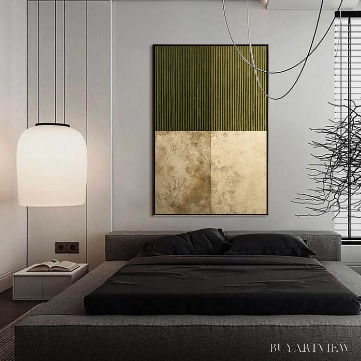 ARTOVITAS Earthen Rhythm – Textured Minimalist Abstract Painting in Green and Beige - image 4