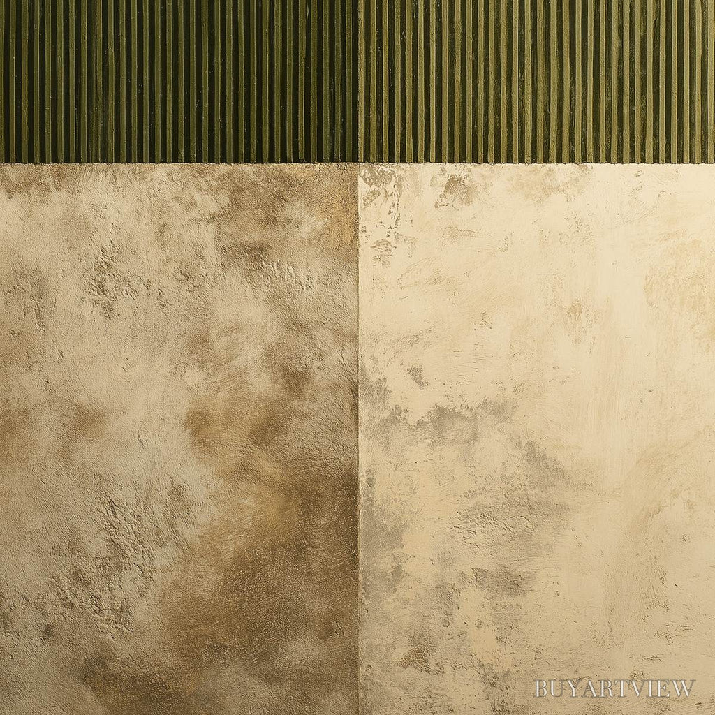 ARTOVITAS Earthen Rhythm – Textured Minimalist Abstract Painting in Green and Beige - image 5