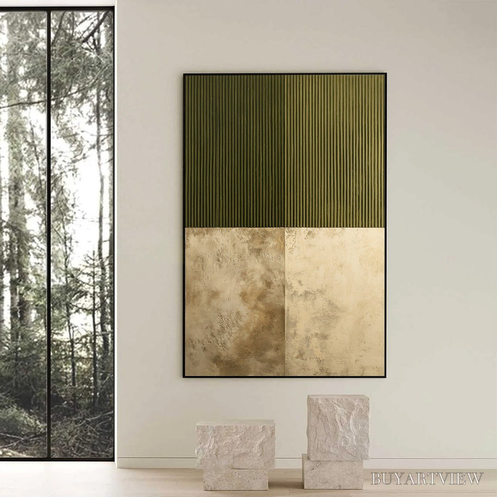 ARTOVITAS Earthen Rhythm – Textured Minimalist Abstract Painting in Green and Beige - image 6