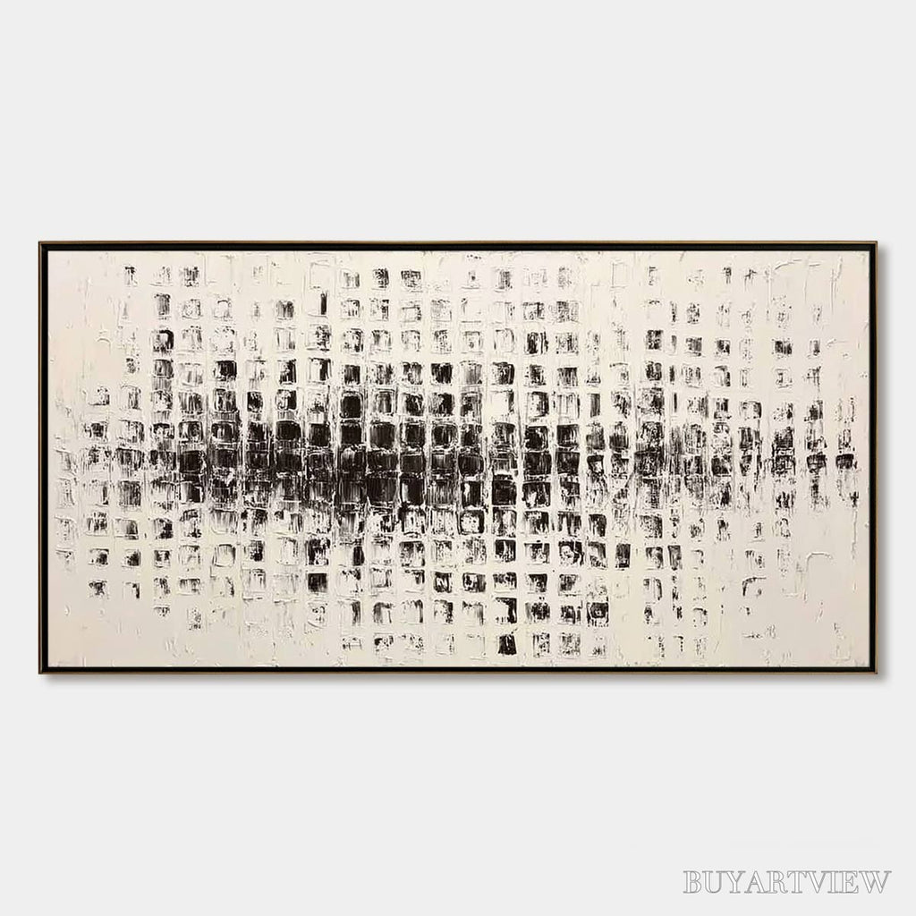 ARTOVITAS Static Rhythm – Textured Black and White Minimalist Abstract Painting - image 1