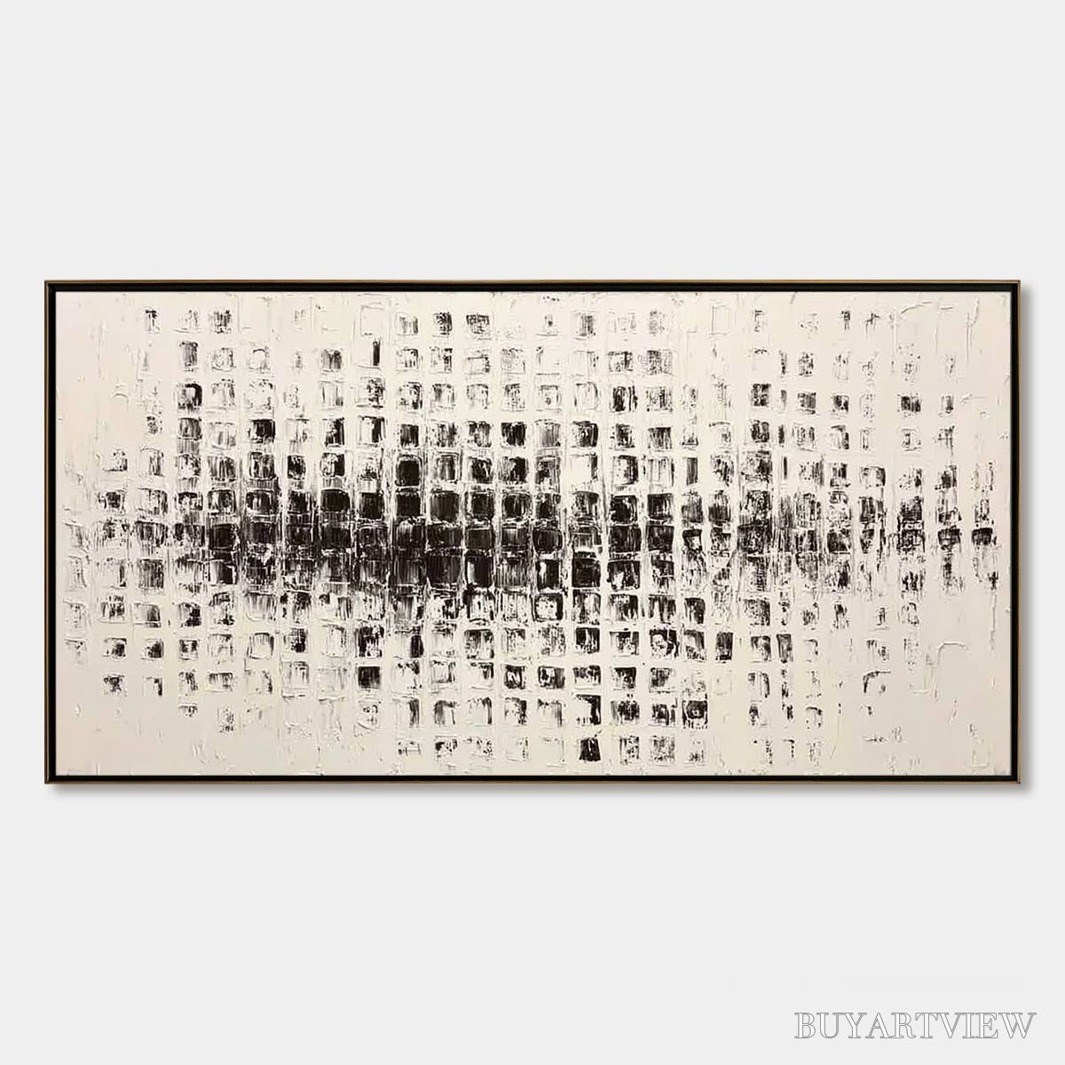 ARTOVITAS Static Rhythm – Textured Black and White Minimalist Abstract Painting - image 1