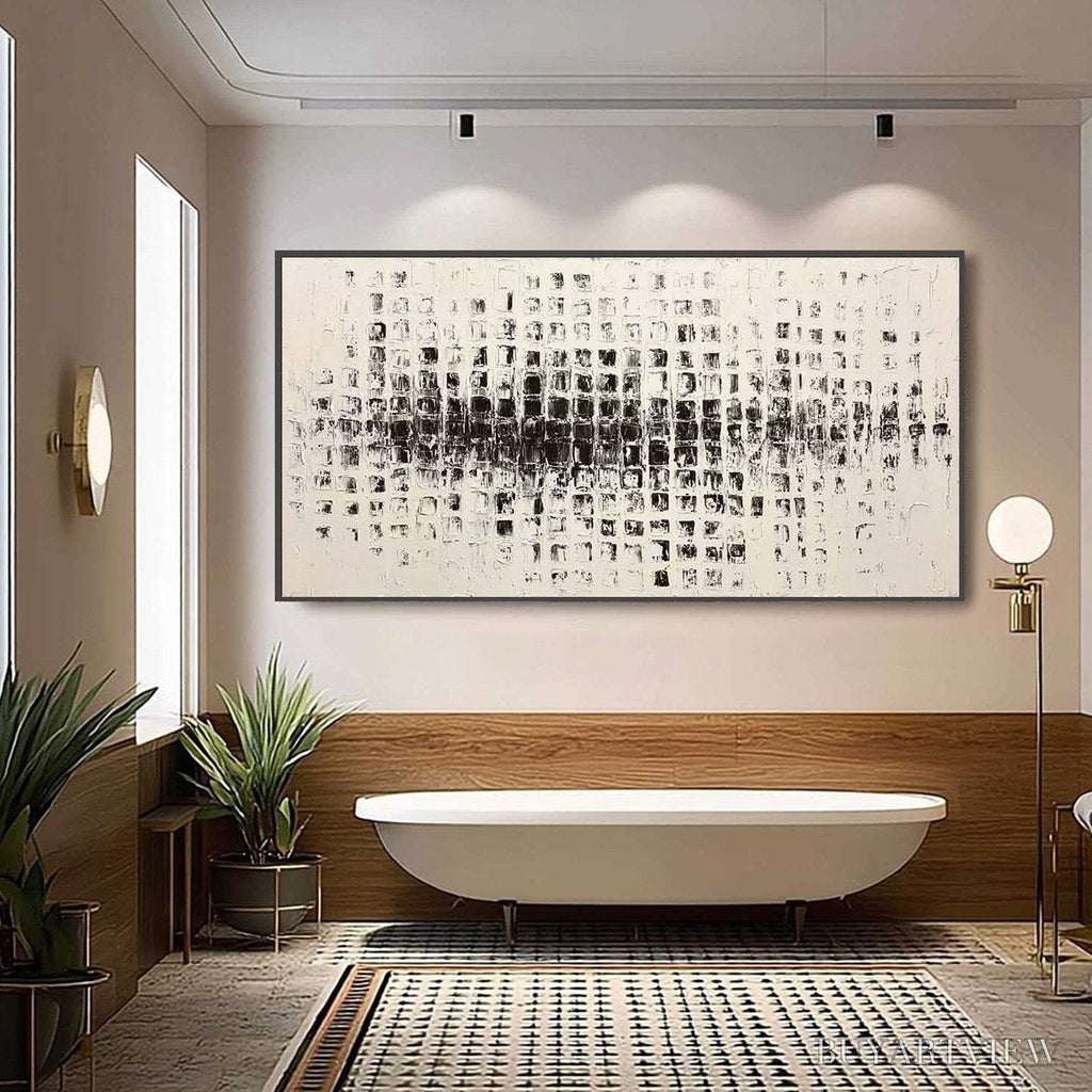 ARTOVITAS Static Rhythm – Textured Black and White Minimalist Abstract Painting - image 2