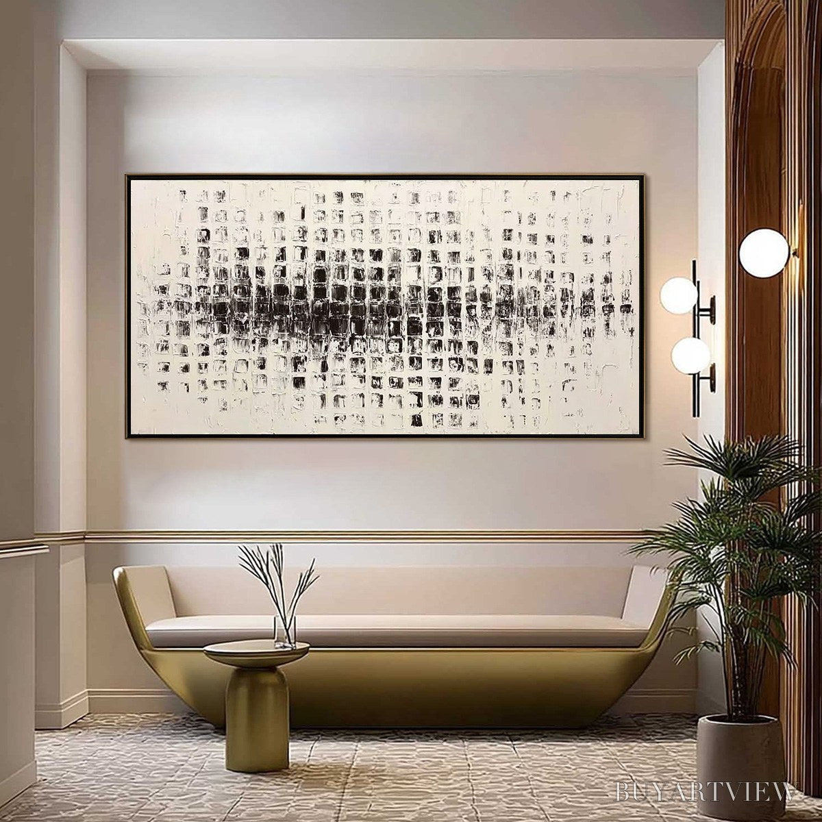 ARTOVITAS Static Rhythm – Textured Black and White Minimalist Abstract Painting - image 4