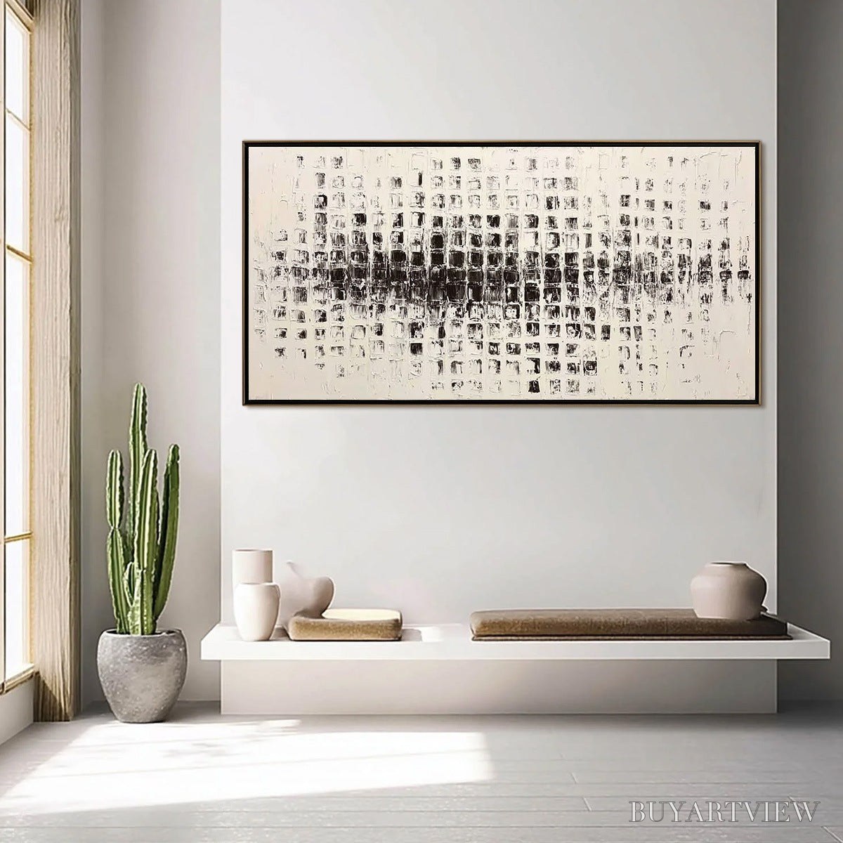 ARTOVITAS Static Rhythm – Textured Black and White Minimalist Abstract Painting - image 6