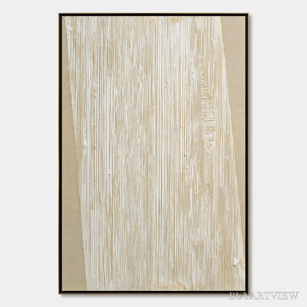 ARTOVITAS Linear Calm – Textured Minimalist Abstract Painting in Beige - image 1